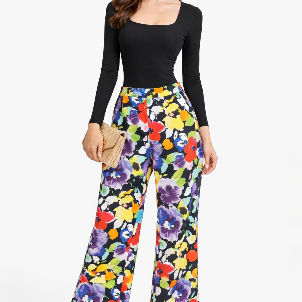 Lauren Ralph Lauren Wide Leg Pants + Mangopop Black Bodysuit Two-piece Set